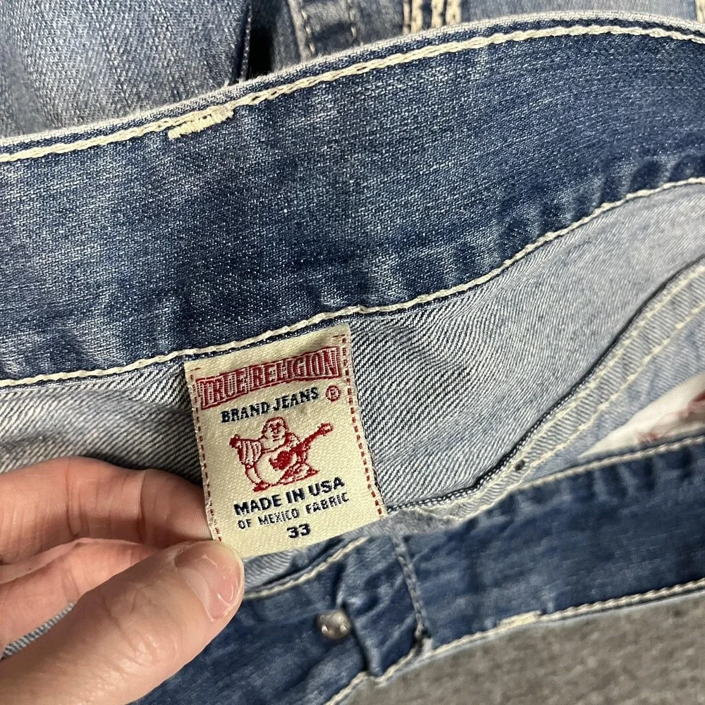 True Religion Jeans Mens 33x32 Blue Med Wash Relaxed Straight Distressed Denim